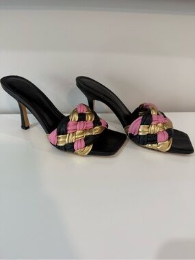 Marc Fisher Dalila Braided Leather Square Toe Heels - Tri-Color - 8